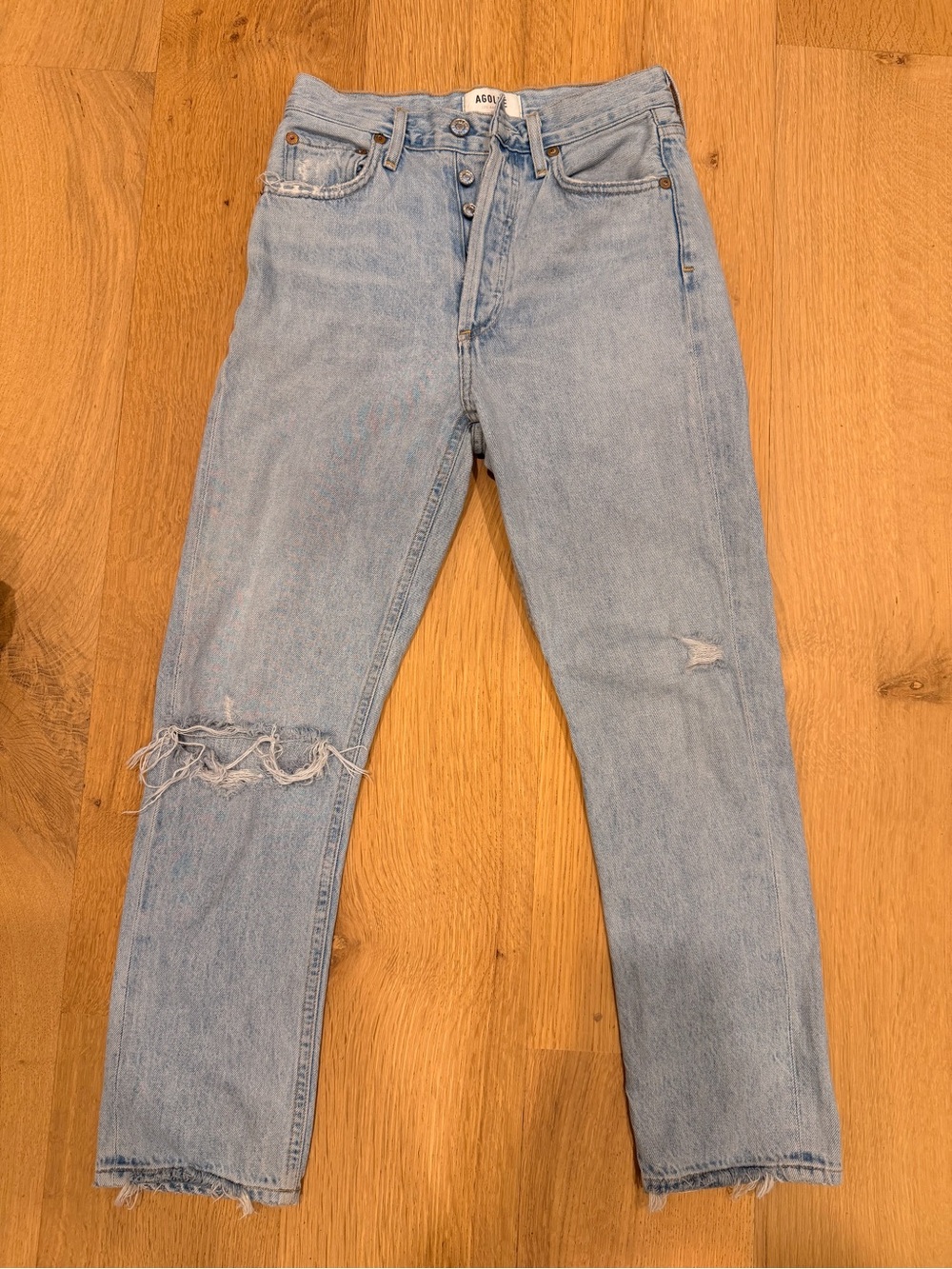 AGOLDE Riley High-Rise Distressed Straight-Leg Jeans Size 23